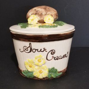 Vintage Sour Cream Refrigerator Container Hand painted